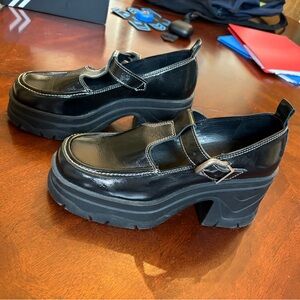 Free People Black Chunky Platform Mary Jane Loafers